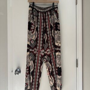Rachel Zoe Floral and Stripe Satin Pants in Black and Red